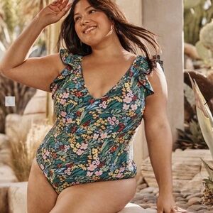 Summersalt The Ruffle Backflip Lea One Piece Swimsuit Green Floral 18